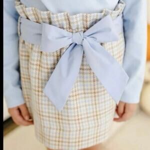 The Beaufort Bonnet Company Beasley Bow Skirt Blue Tan Woven Yarn Girl’s Size 10